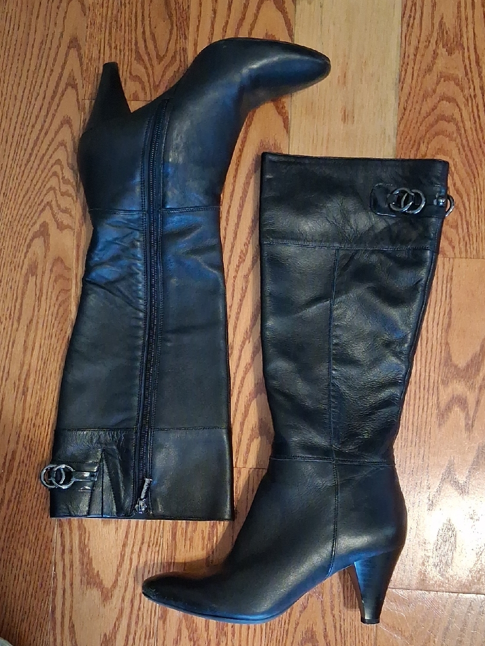 Bandolino Leather Boots High Heel Black Leather Side Zip Boot